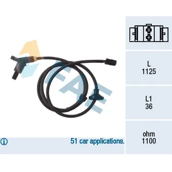 Capteur, vitesse de roue FAE 78001