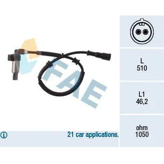 Capteur, vitesse de roue arrière droit FAE 78002