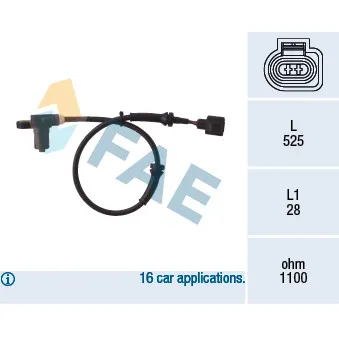 Capteur, vitesse de roue FAE 78003