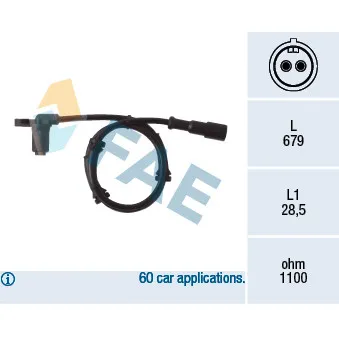 Capteur, vitesse de roue FAE 78006