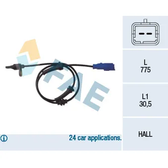 Capteur, vitesse de roue FAE 78013