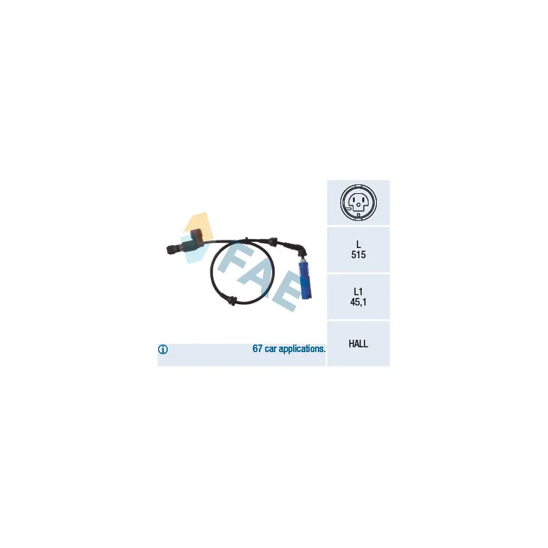Capteur, vitesse de roue avant gauche FAE 78014