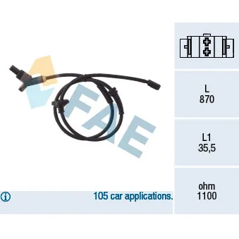 Capteur, vitesse de roue FAE 78015
