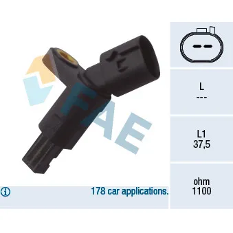 Capteur, vitesse de roue FAE 78016