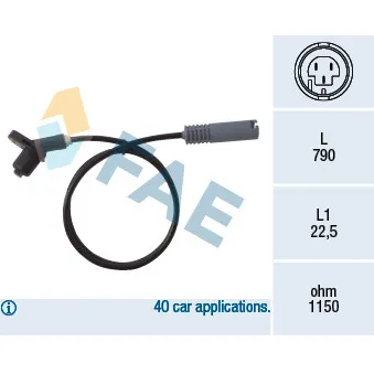 Capteur, vitesse de roue FAE 78017