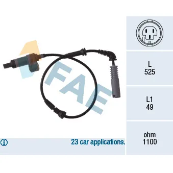 Capteur, vitesse de roue FAE 78018