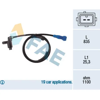 Capteur, vitesse de roue FAE 78021