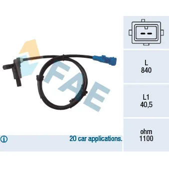 Capteur, vitesse de roue FAE 78022