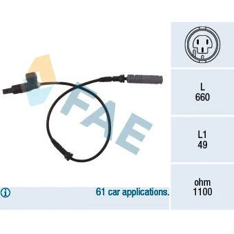Capteur, vitesse de roue FAE 78023