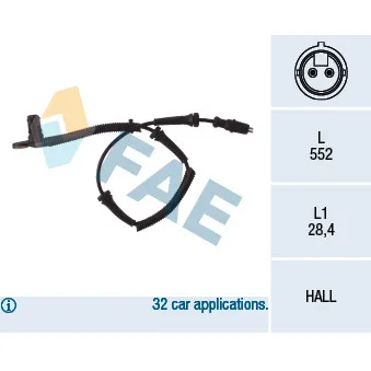 Capteur, vitesse de roue FAE 78027