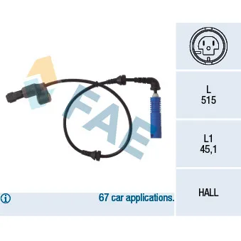 Capteur, vitesse de roue avant droit FAE 78033