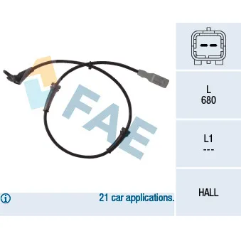 Capteur, vitesse de roue FAE 78036