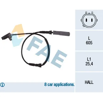 Capteur, vitesse de roue FAE 78042