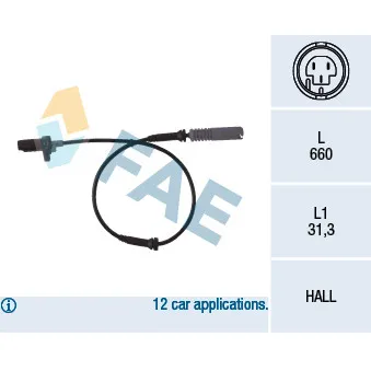 Capteur, vitesse de roue FAE 78044