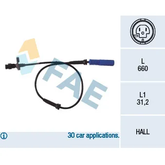 Capteur, vitesse de roue FAE 78045