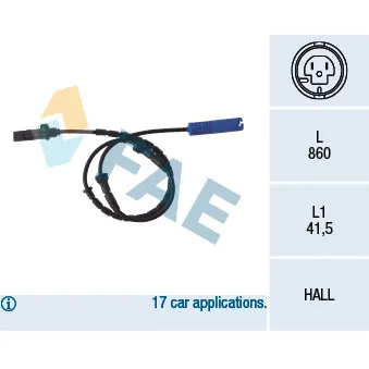 Capteur, vitesse de roue FAE 78046