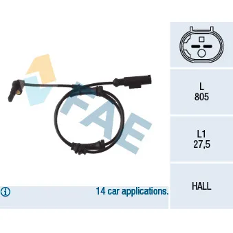 Capteur, vitesse de roue FAE 78048