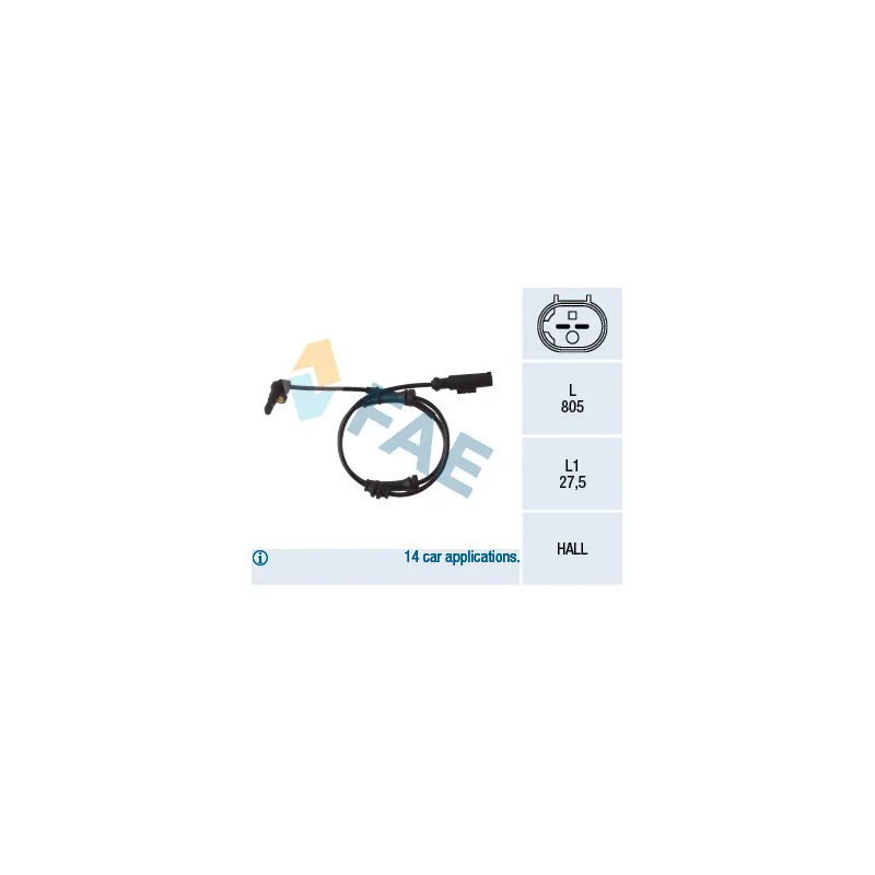 Capteur, vitesse de roue FAE 78048