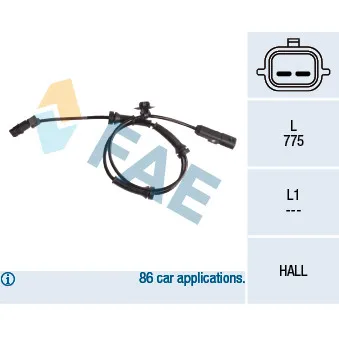 Capteur, vitesse de roue FAE 78057