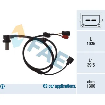 Capteur, vitesse de roue FAE 78059