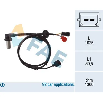 Capteur, vitesse de roue FAE 78063