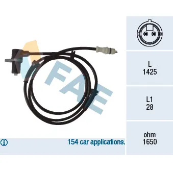 Capteur, vitesse de roue FAE 78067