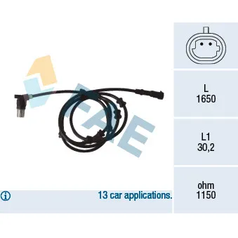 Capteur, vitesse de roue FAE 78070