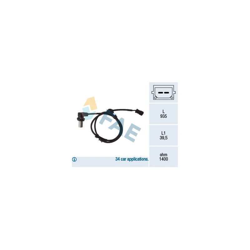 Capteur, vitesse de roue FAE 78071