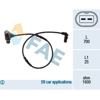 Capteur, vitesse de roue avant droit FAE 78073