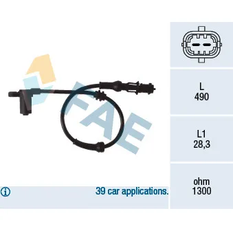 Capteur, vitesse de roue FAE 78077