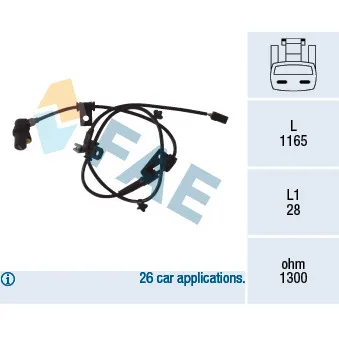 Capteur, vitesse de roue avant droit FAE 78078