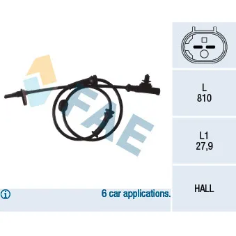 Capteur, vitesse de roue FAE 78079