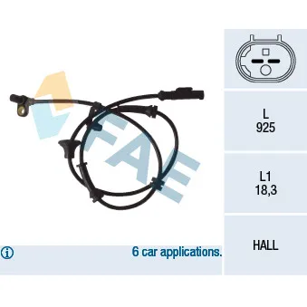 Capteur, vitesse de roue FAE 78081