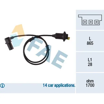 Capteur, vitesse de roue FAE 78082