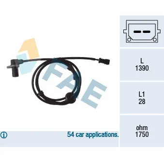 Capteur, vitesse de roue FAE 78083