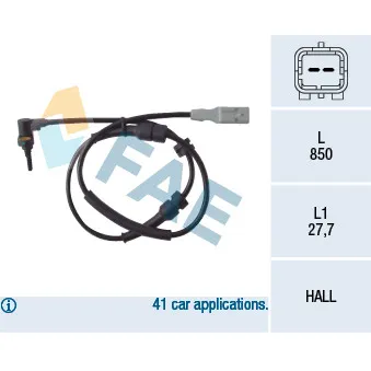 Capteur, vitesse de roue avant gauche FAE 78086