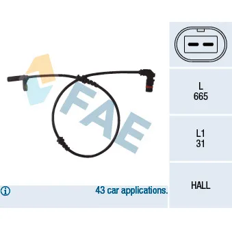 Capteur, vitesse de roue FAE 78088