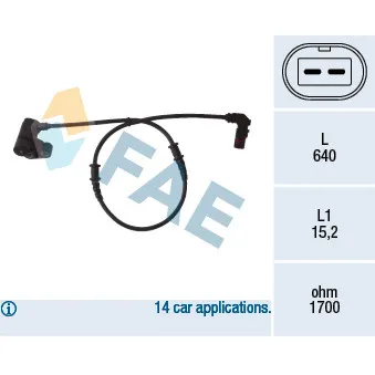 Capteur, vitesse de roue avant droit FAE 78092