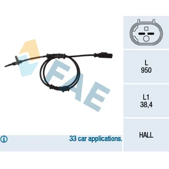 Capteur, vitesse de roue FAE 78093