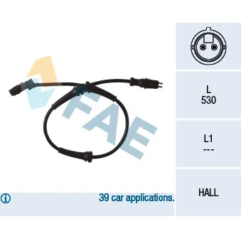 Capteur, vitesse de roue FAE 78099