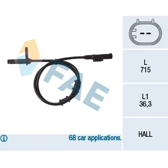 Capteur, vitesse de roue FAE 78107