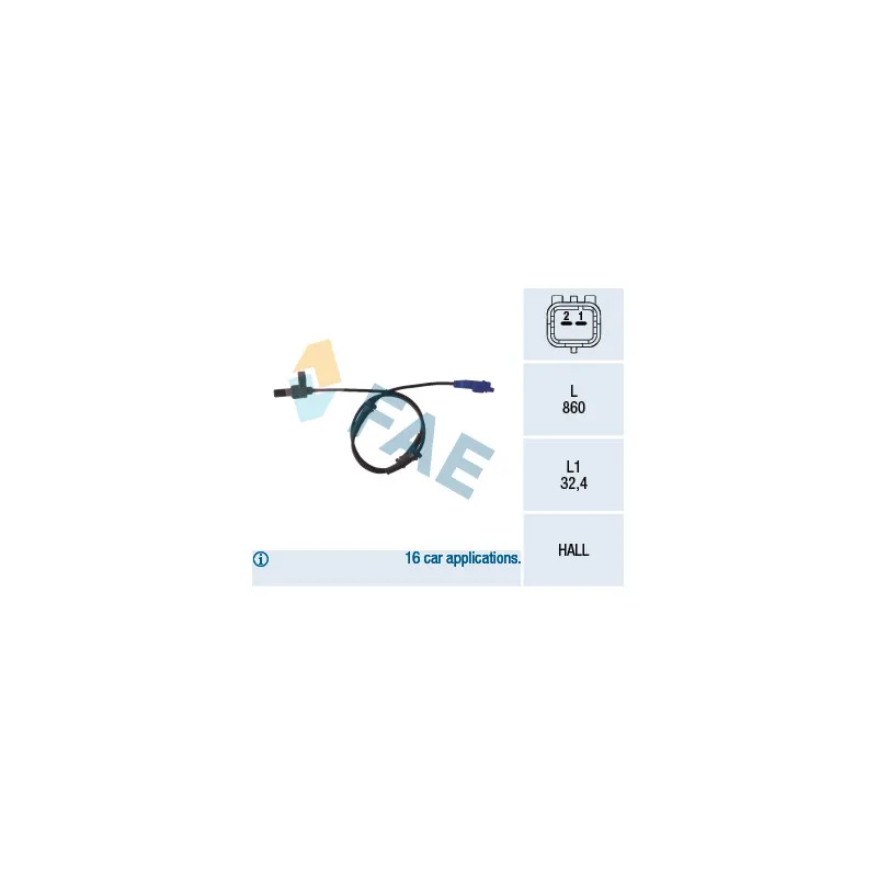 Capteur, vitesse de roue FAE 78116