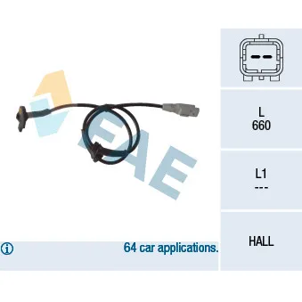 Capteur, vitesse de roue FAE 78117