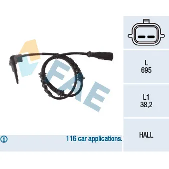 Capteur, vitesse de roue FAE 78119