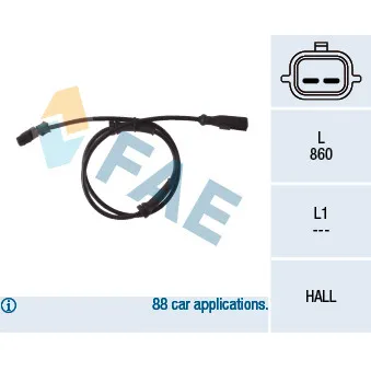 Capteur, vitesse de roue FAE 78120