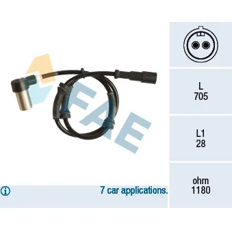 Capteur, vitesse de roue FAE 78130