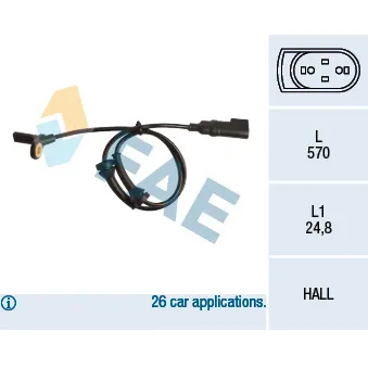 Capteur, vitesse de roue FAE 78151