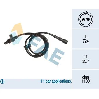 Capteur, vitesse de roue FAE 78164