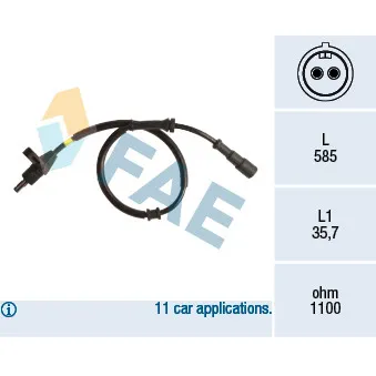 Capteur, vitesse de roue FAE 78165