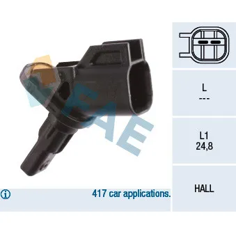 Capteur, vitesse de roue FAE 78180